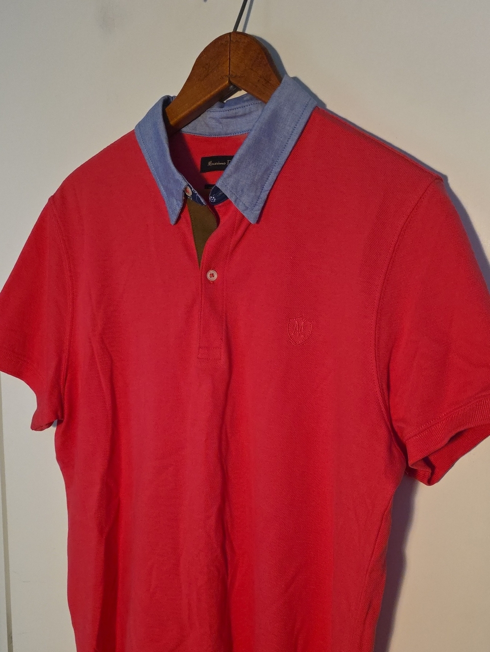 Massimo Dutti Medium Pink Polo with Light Blue Collar